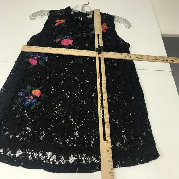 LOFT Top Womens Small Black Lace Embroidered Mock Neck Sleeveless Semi Sheer - Picture 9 of 11